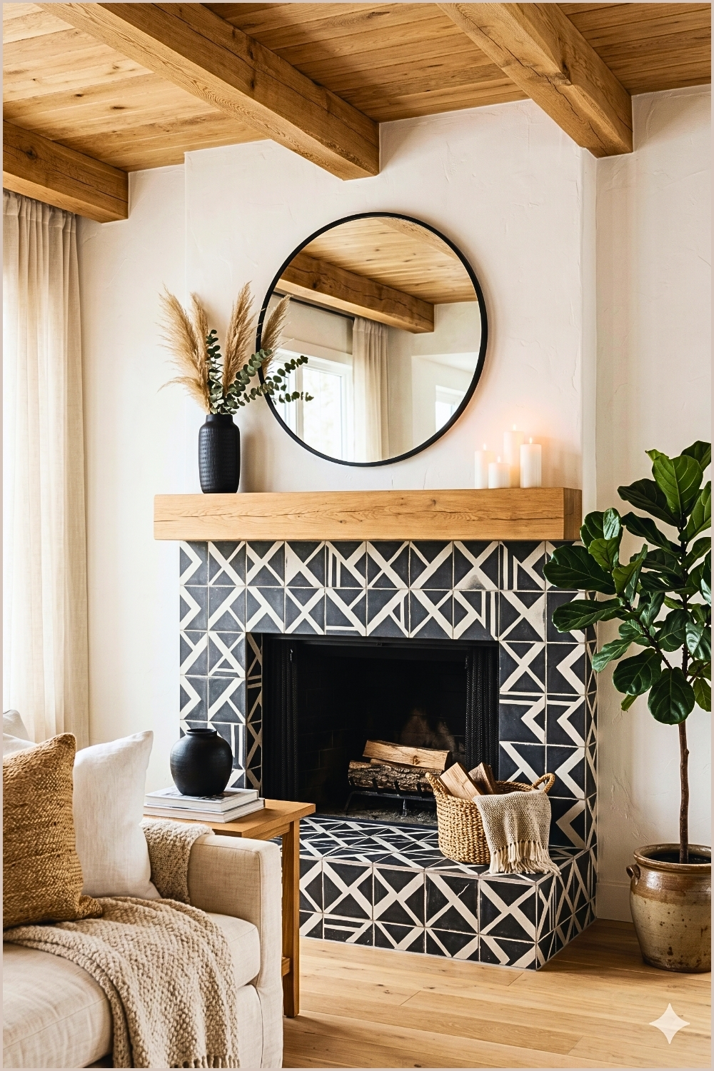Modern Geometric Black & White Fireplace