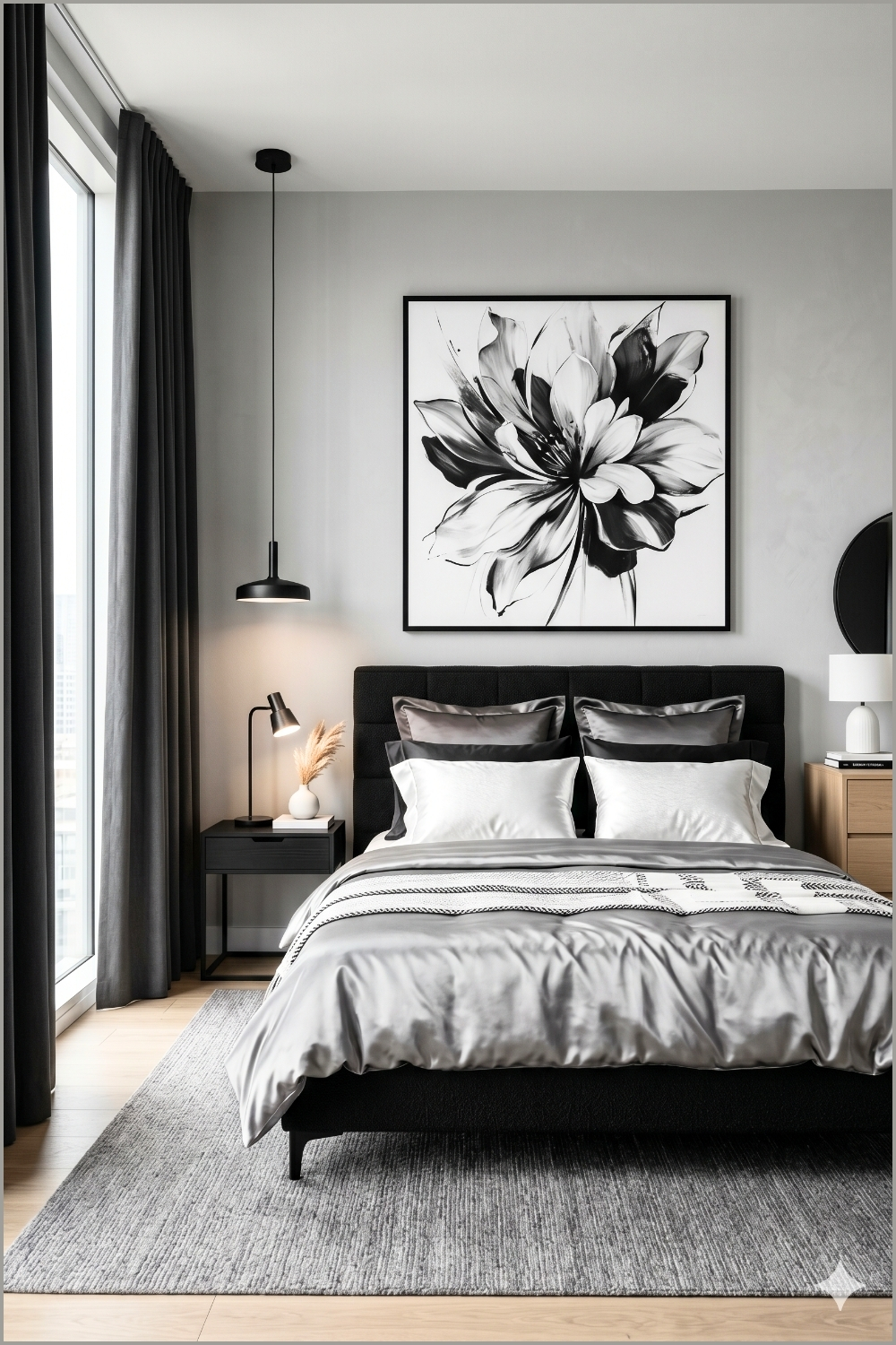 Modern Gray Floral Bedroom