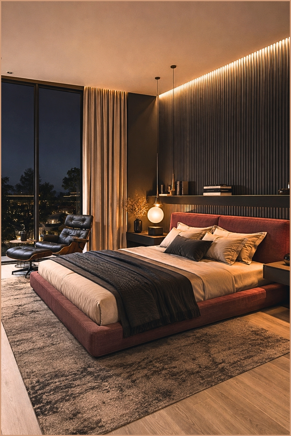 Modern Moody Slat Wall Bedroom