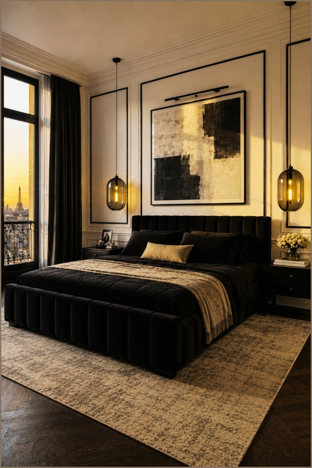 Modern Parisian Black and White Bedroom