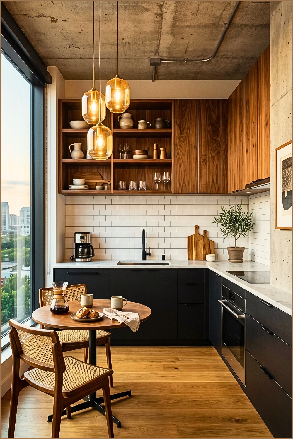 Modern Walnut Kitchen With Pendant Lighting
