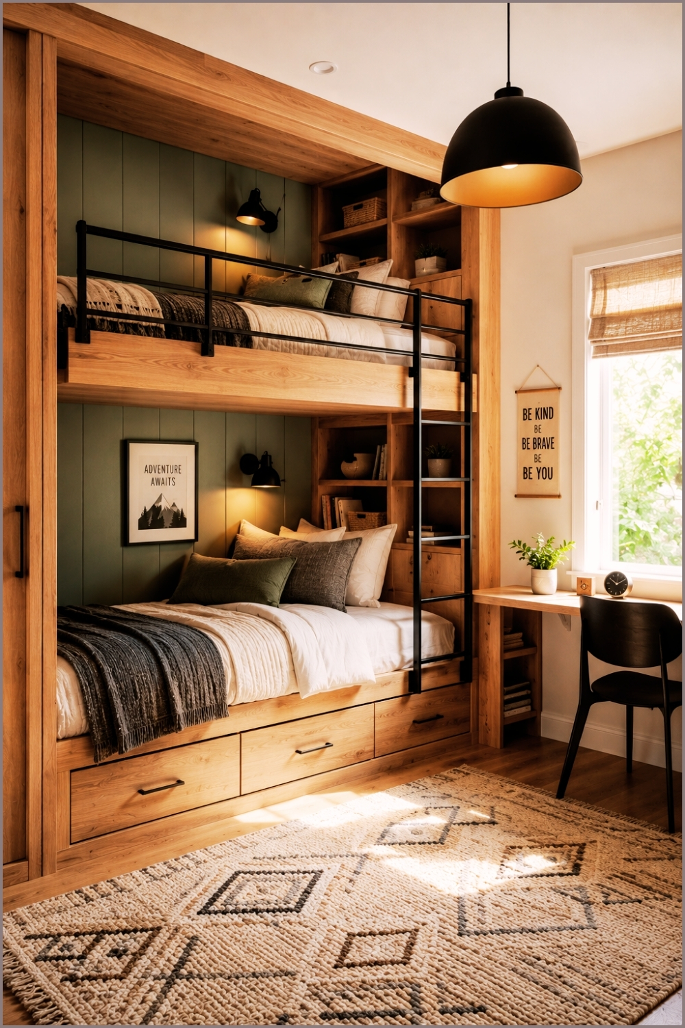 Modern Wood Bunk Bed Kids Room