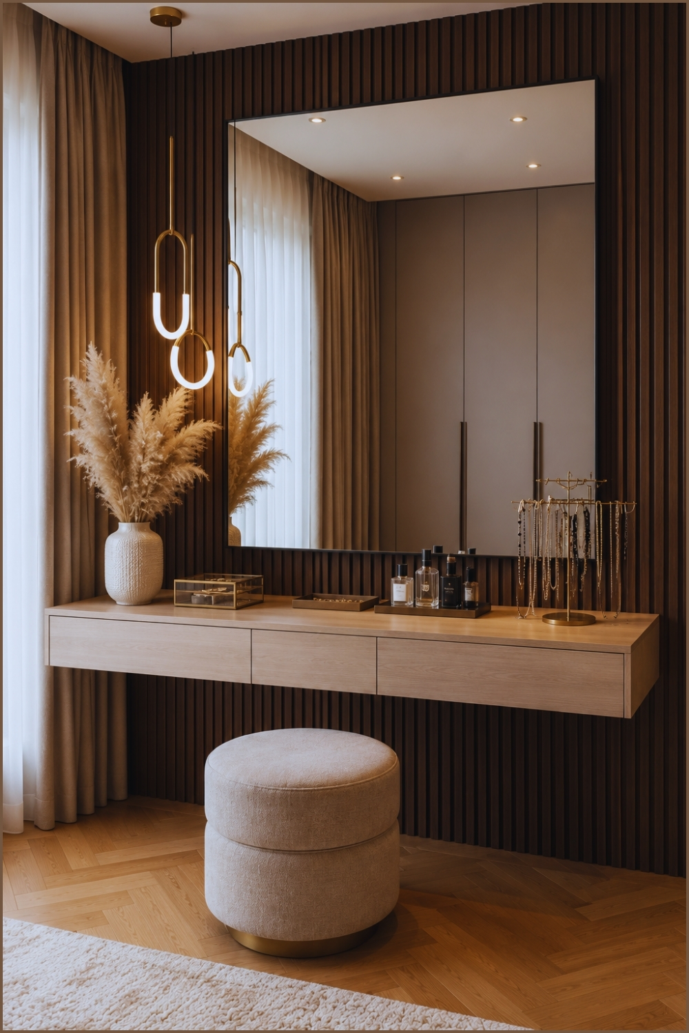 Modern Wood Slat Vanity Corner
