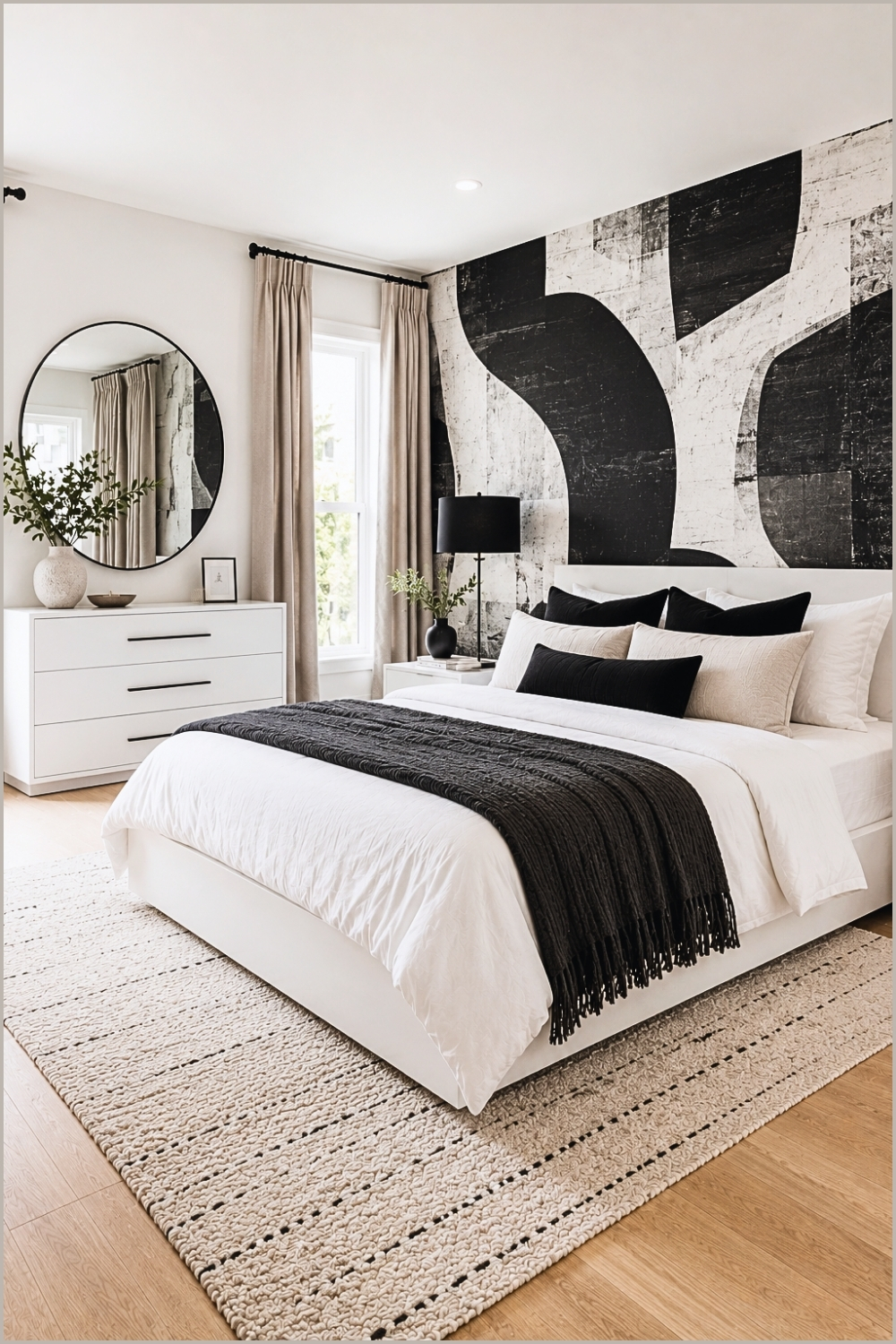 Monochrome Accent Wall Bedroom