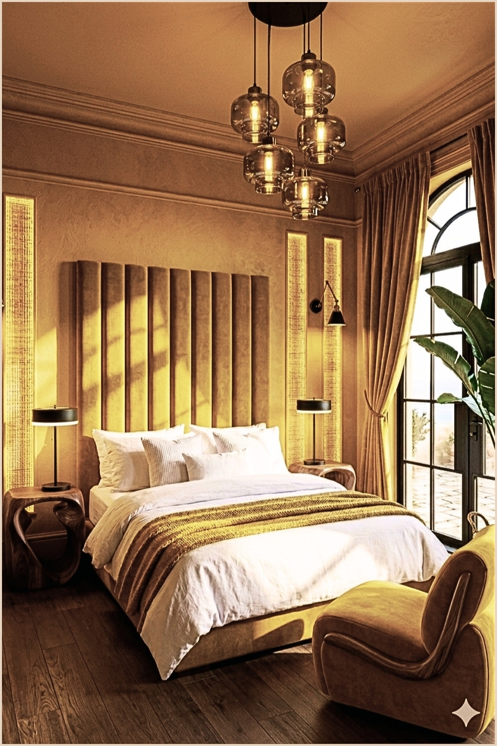 Monochrome Mustard Velvet Bedroom
