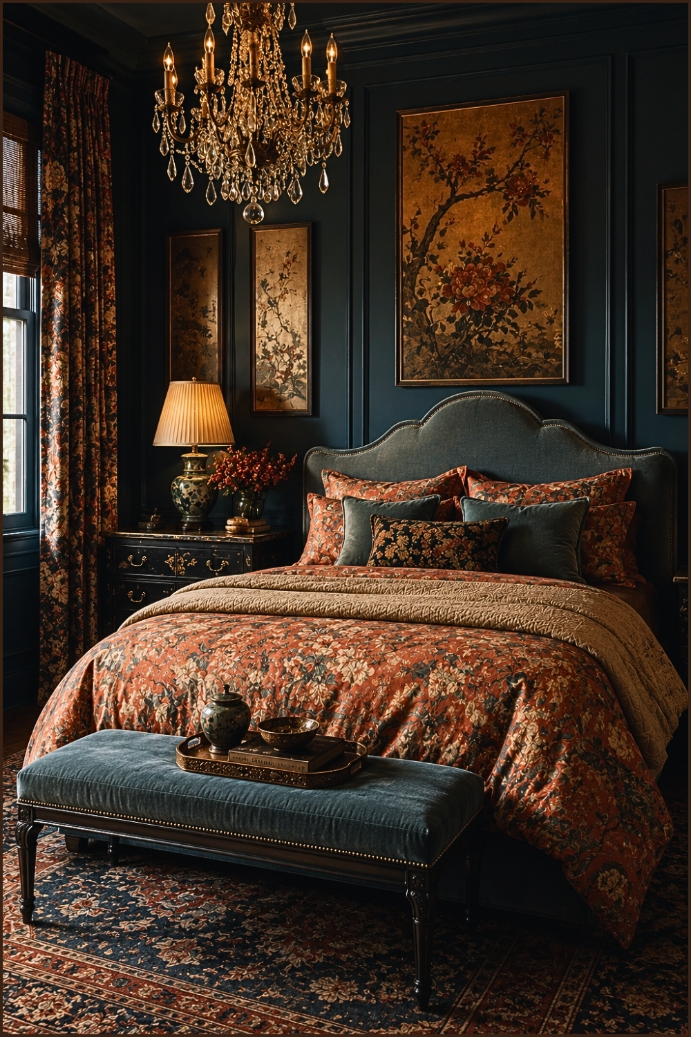 Moody Jewel Tone Chinoiserie Bedroom