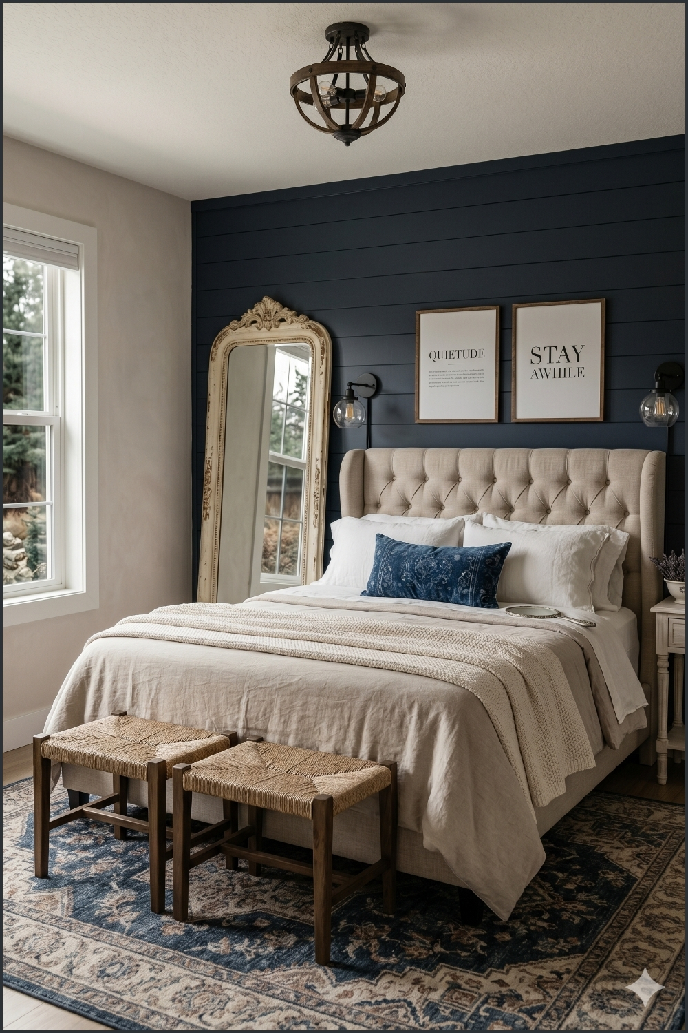 Moody Navy Accent Wall Bedroom