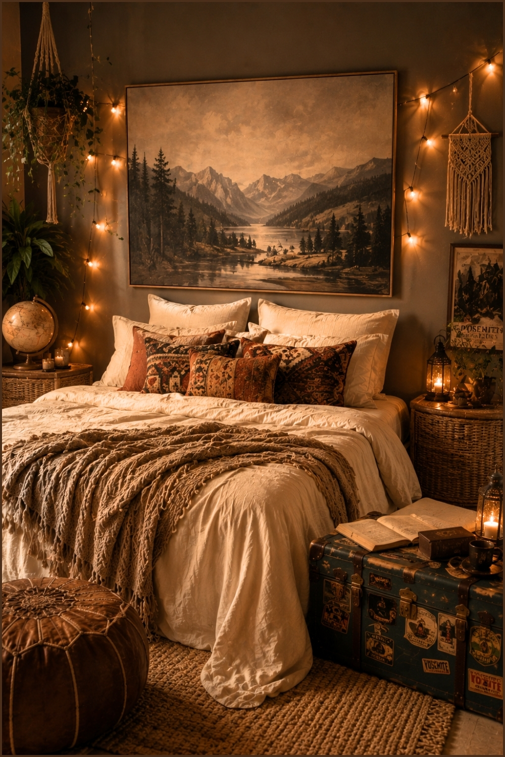 Moody Travel Inspired Boho Bedroom
