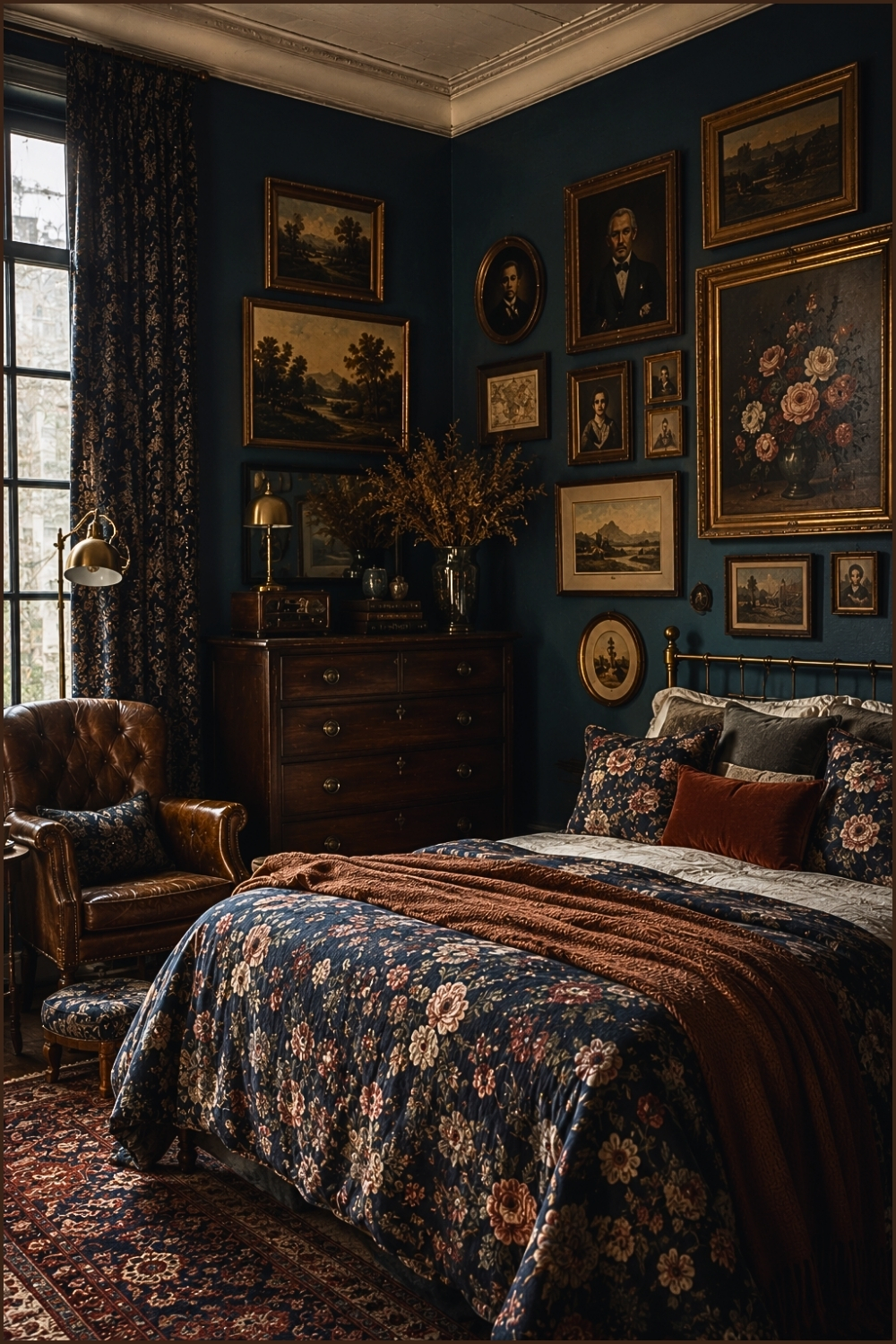 Moody Vintage Gallery Wall Bedroom