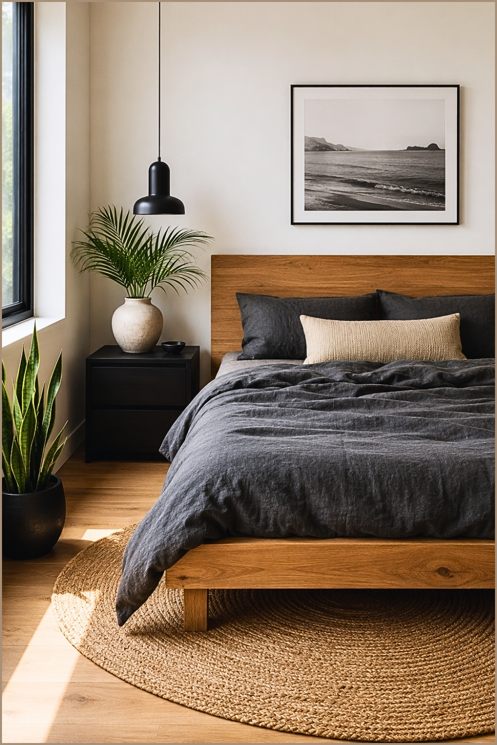 Natural Minimal Black and White Bedroom