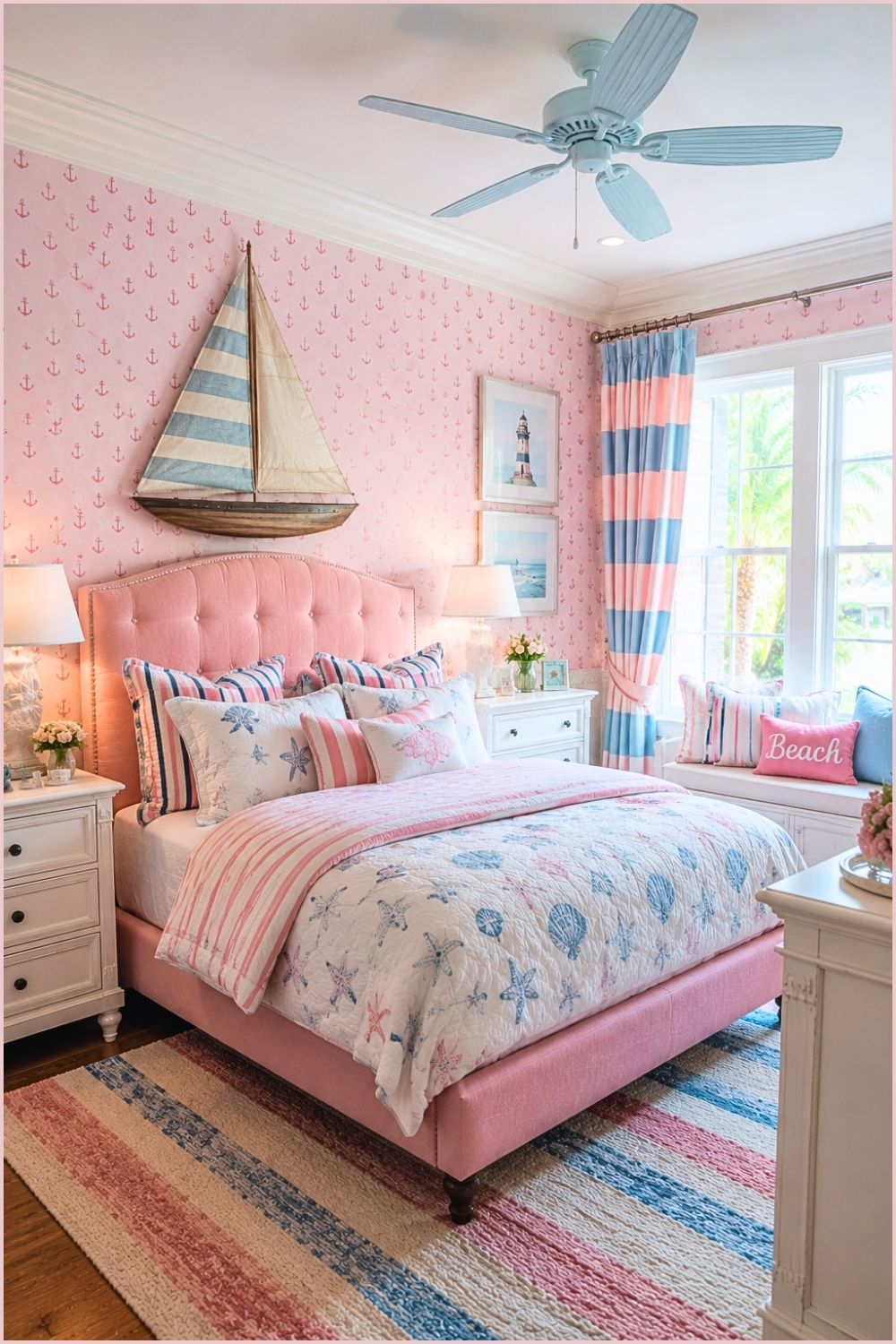 Nautical Pink Coastal Bedroom