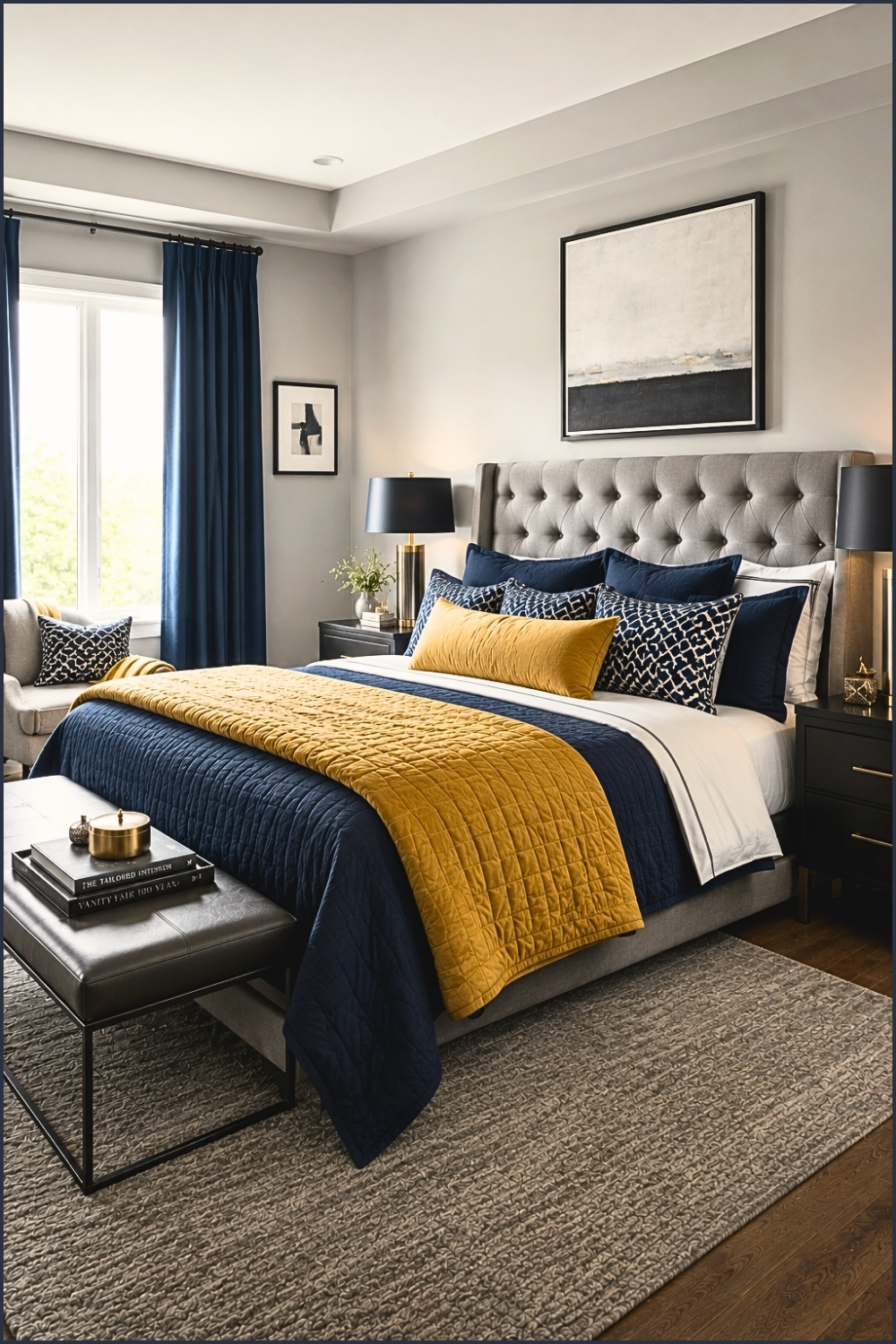 Navy and Mustard Modern Bedroom