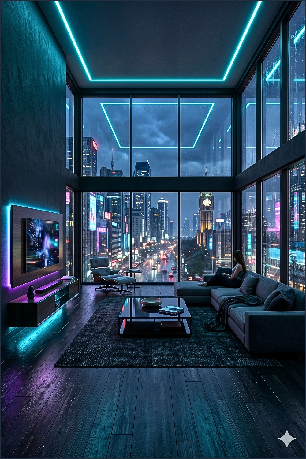 Neon Futuristic Penthouse Lounge