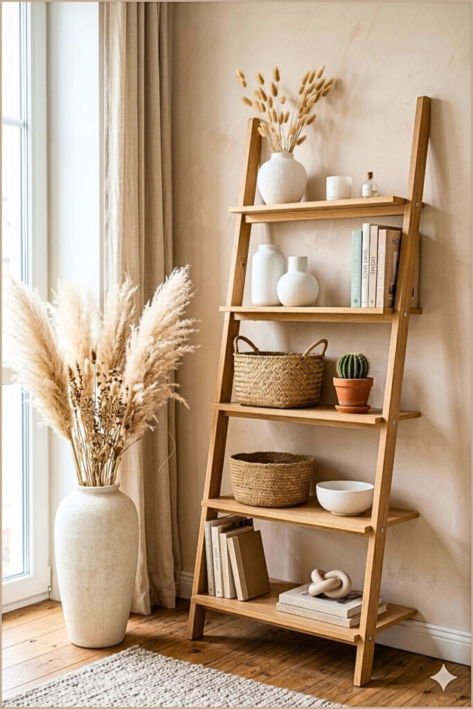 Neutral Ladder Shelf Decor (1)
