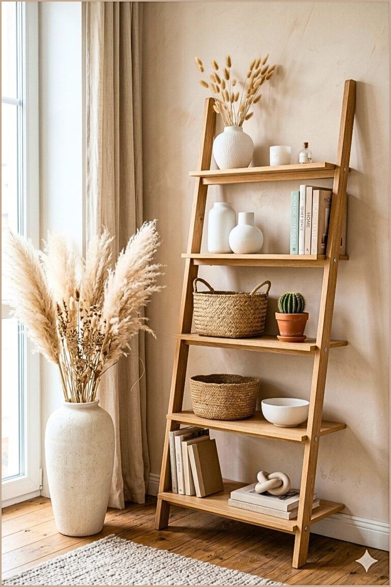 Neutral Ladder Shelf Decor (1)