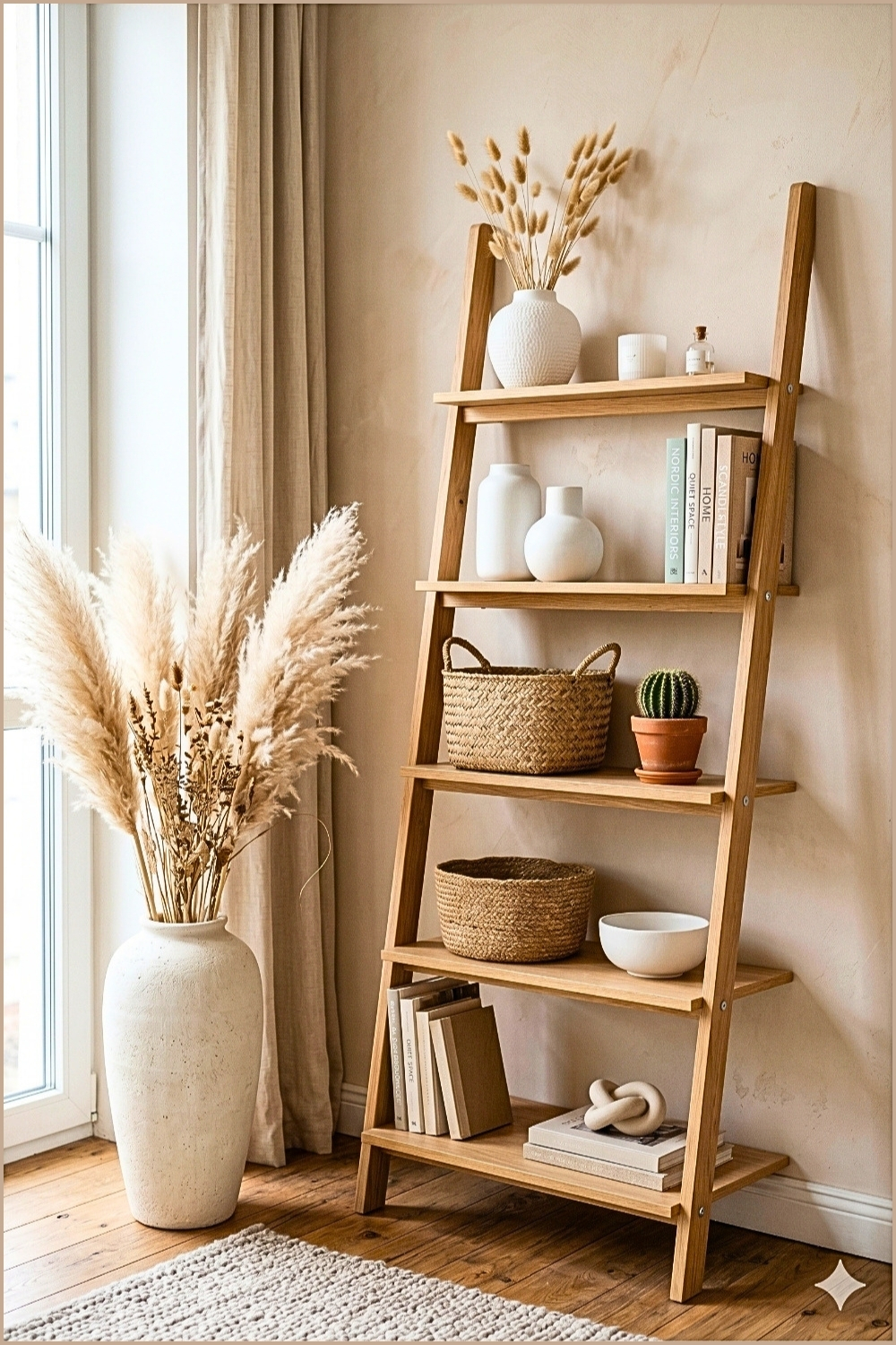 Neutral Ladder Shelf Decor (1)