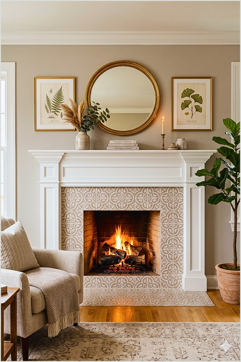 Neutral Patterned Tile Fireplace (1)