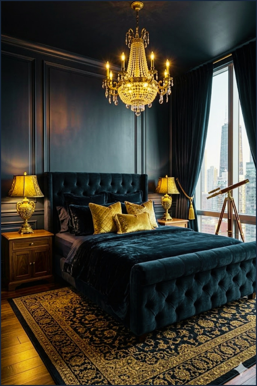 Opulent Navy and Gold Bedroom