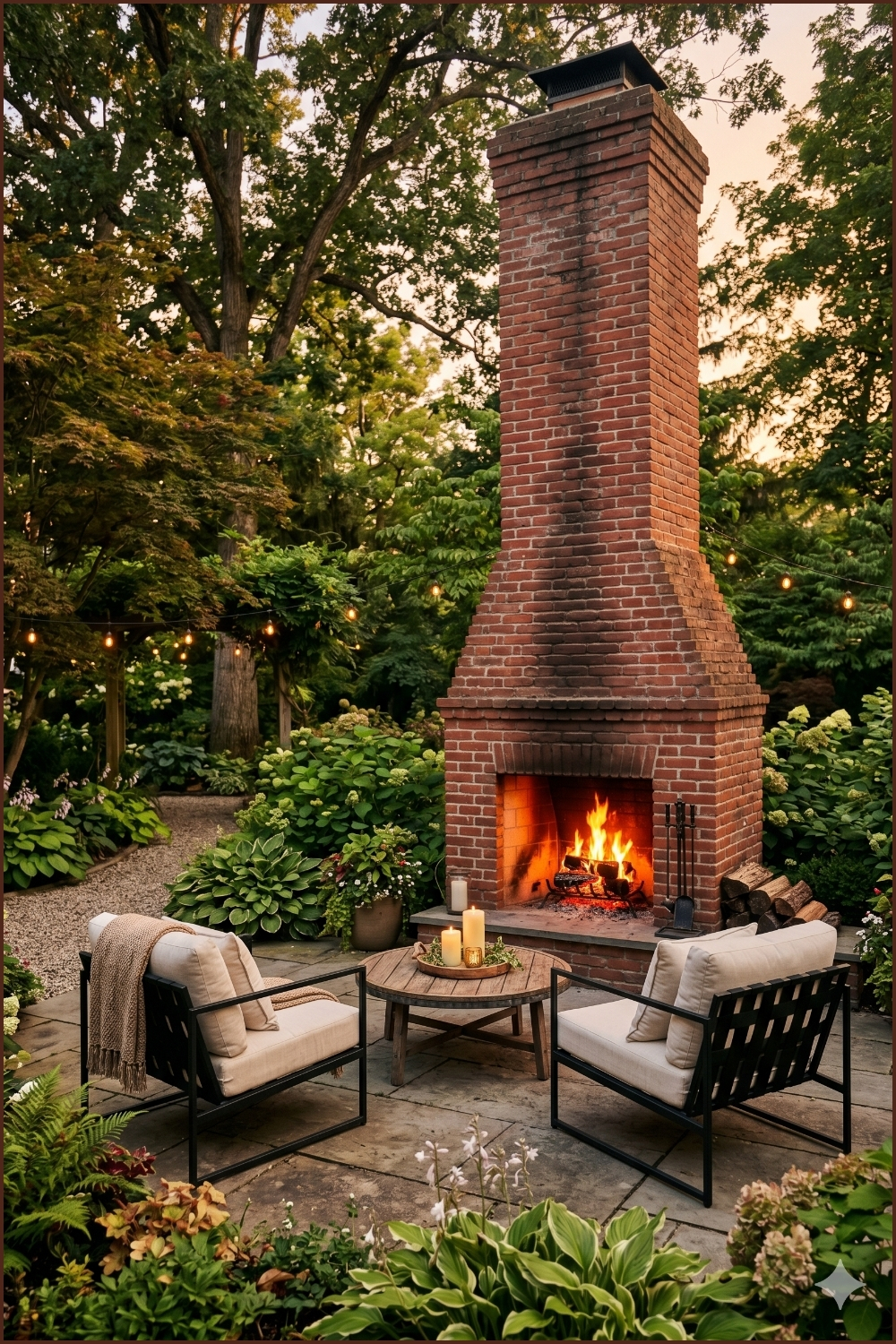 Outdoor Brick Fireplace Patio Retreat