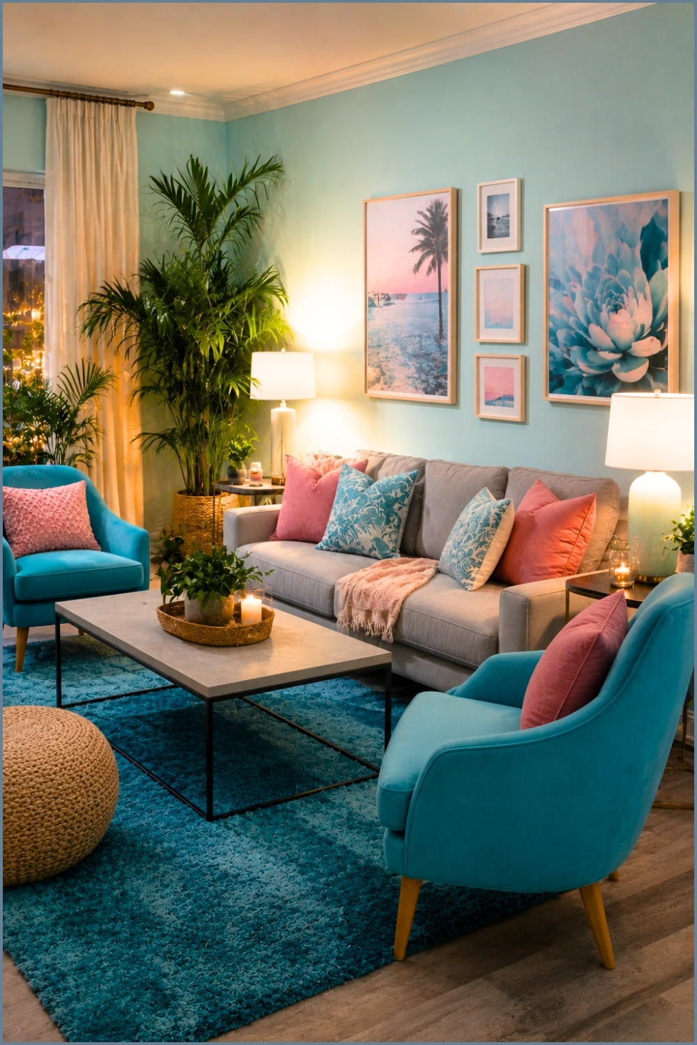 Pink and Gray With Blue Accents