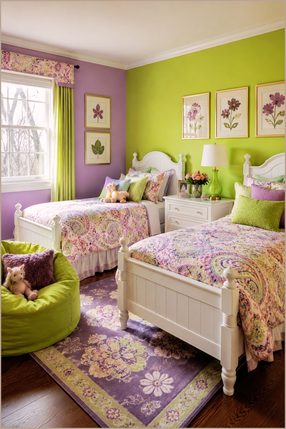 Playful Purple & Lime Twin Bedroom (1)