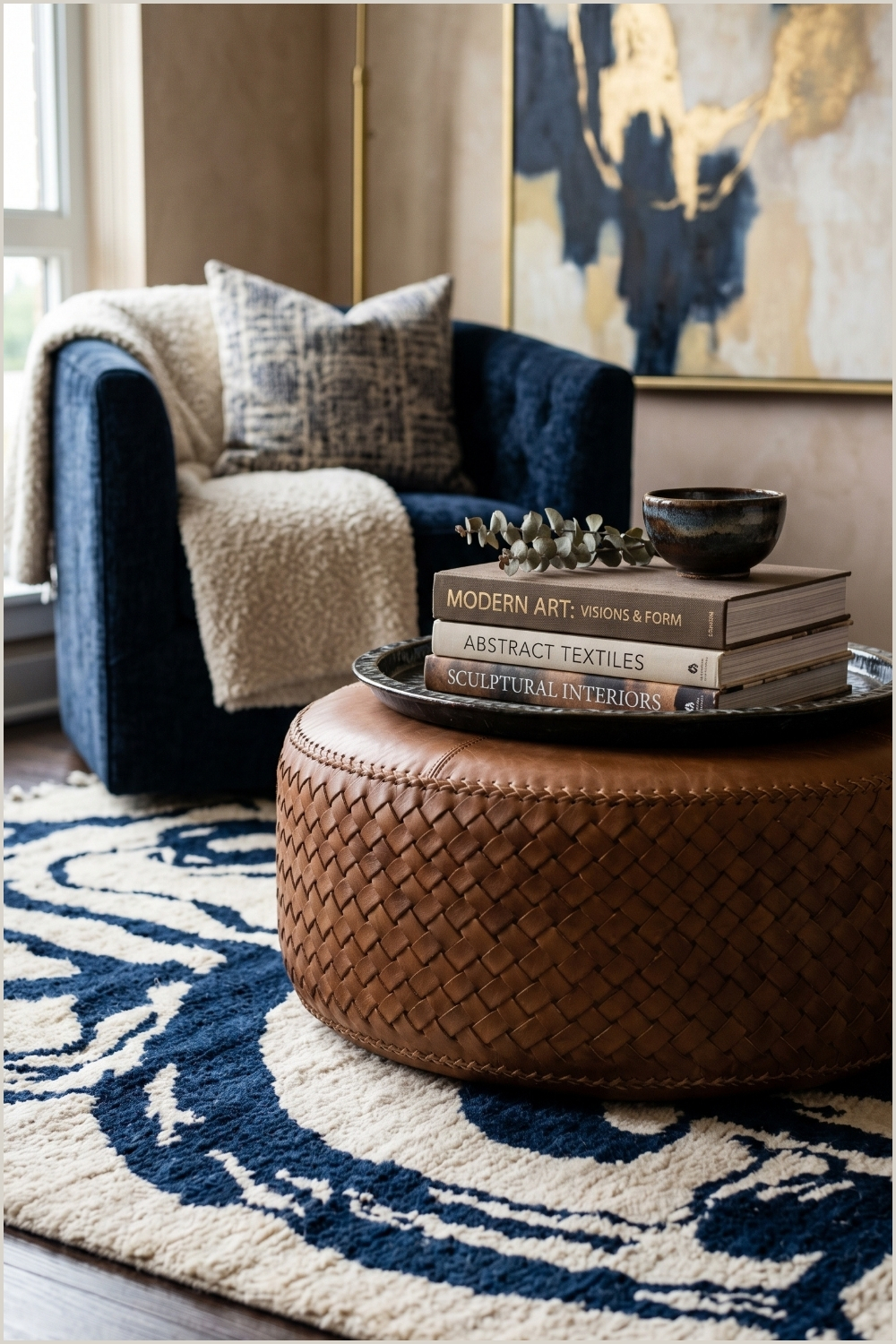 Plush Abstract Blue Accent Rug