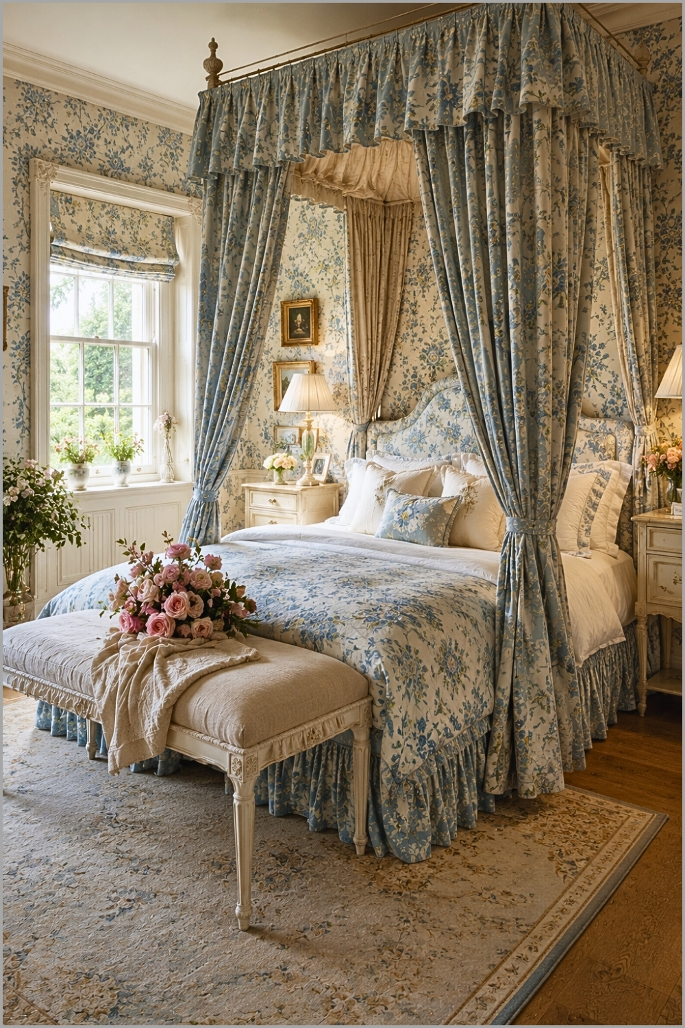 Romantic Blue Cottagecore Canopy Bedroom