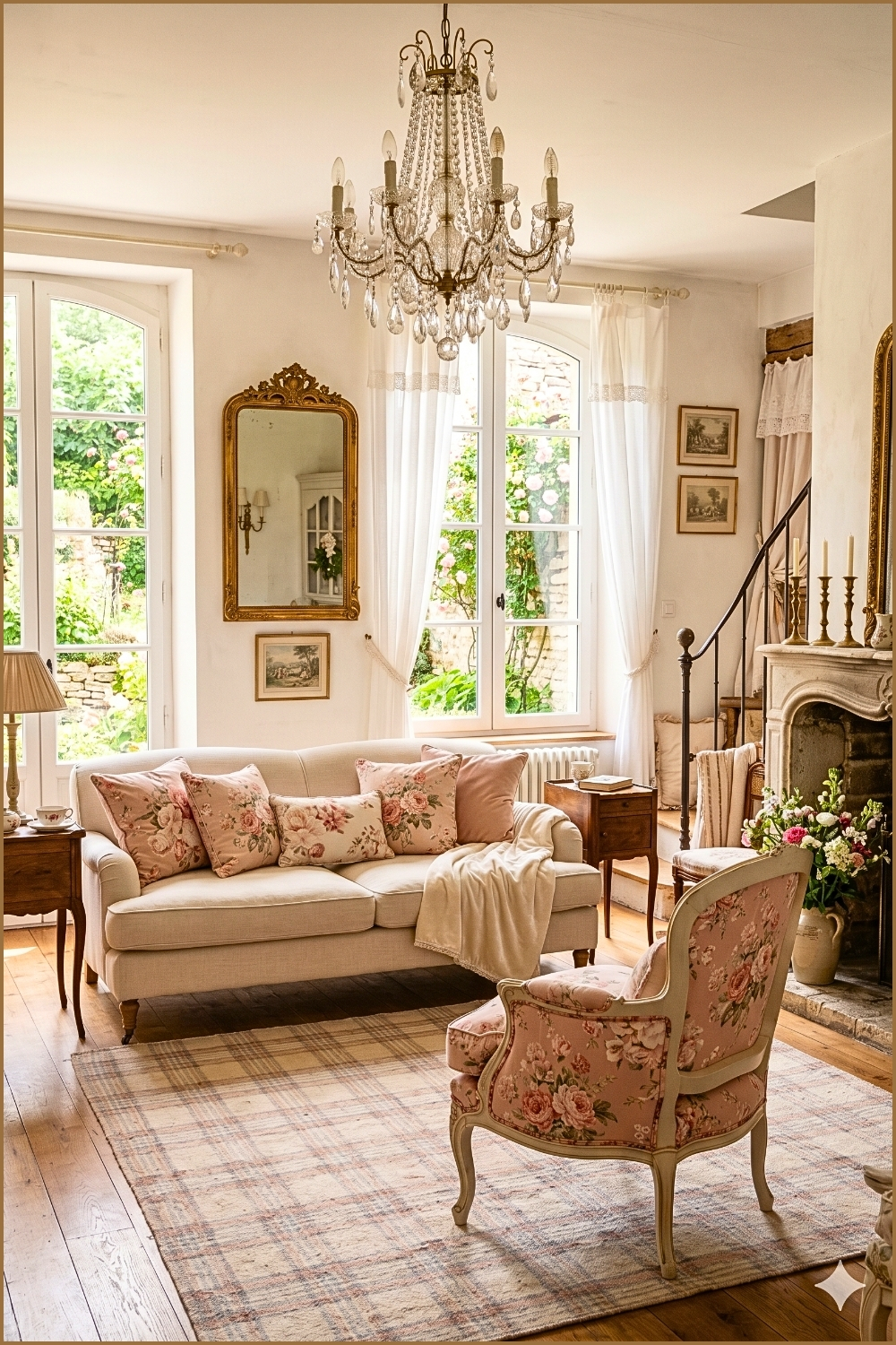 Romantic Pastel French Cottage Living Room