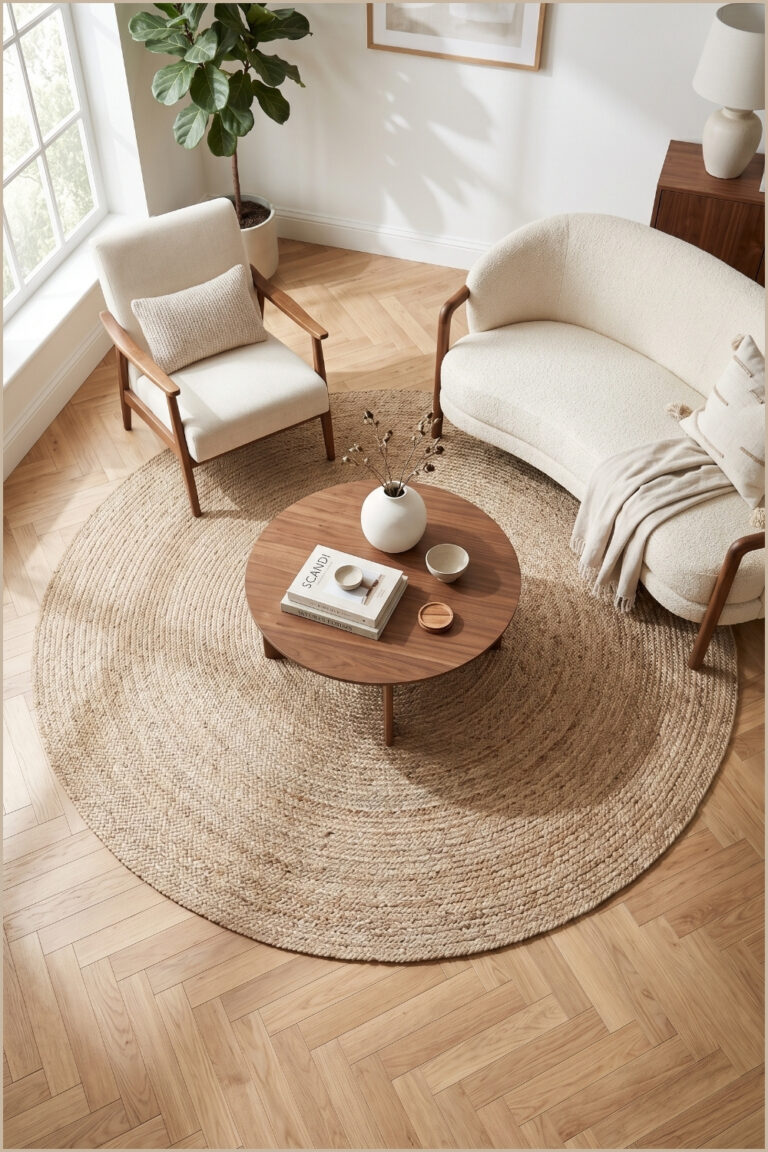 Round Neutral Woven Rug