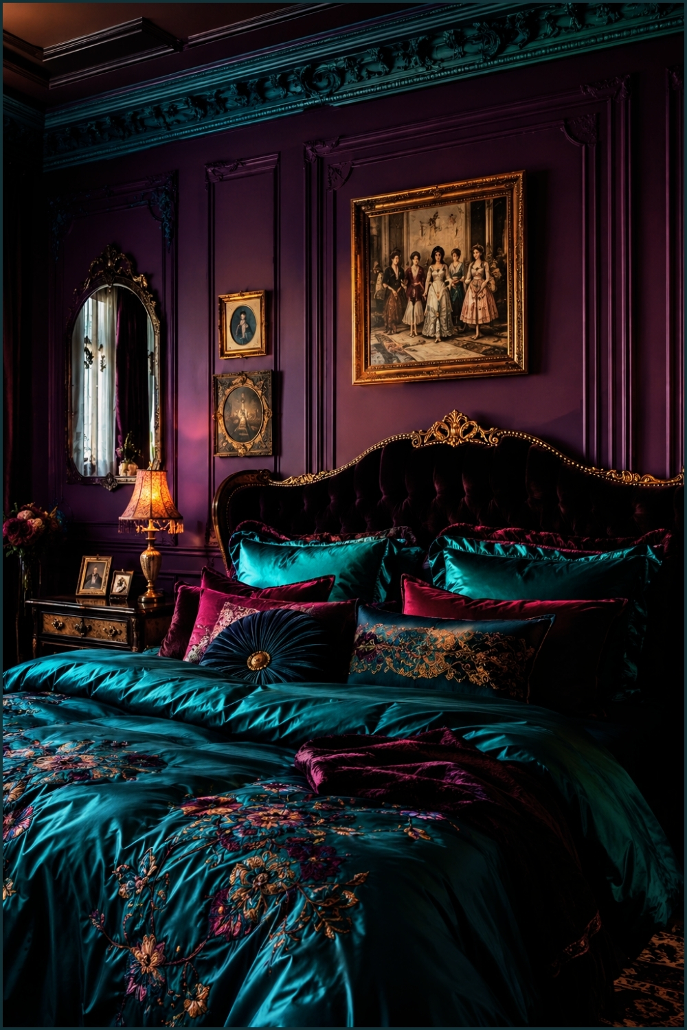 Royal Teal & Plum Glam Bedroom