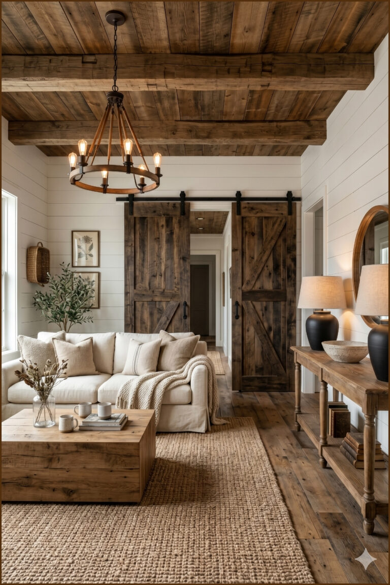 Rustic Barn Door Country Living Room