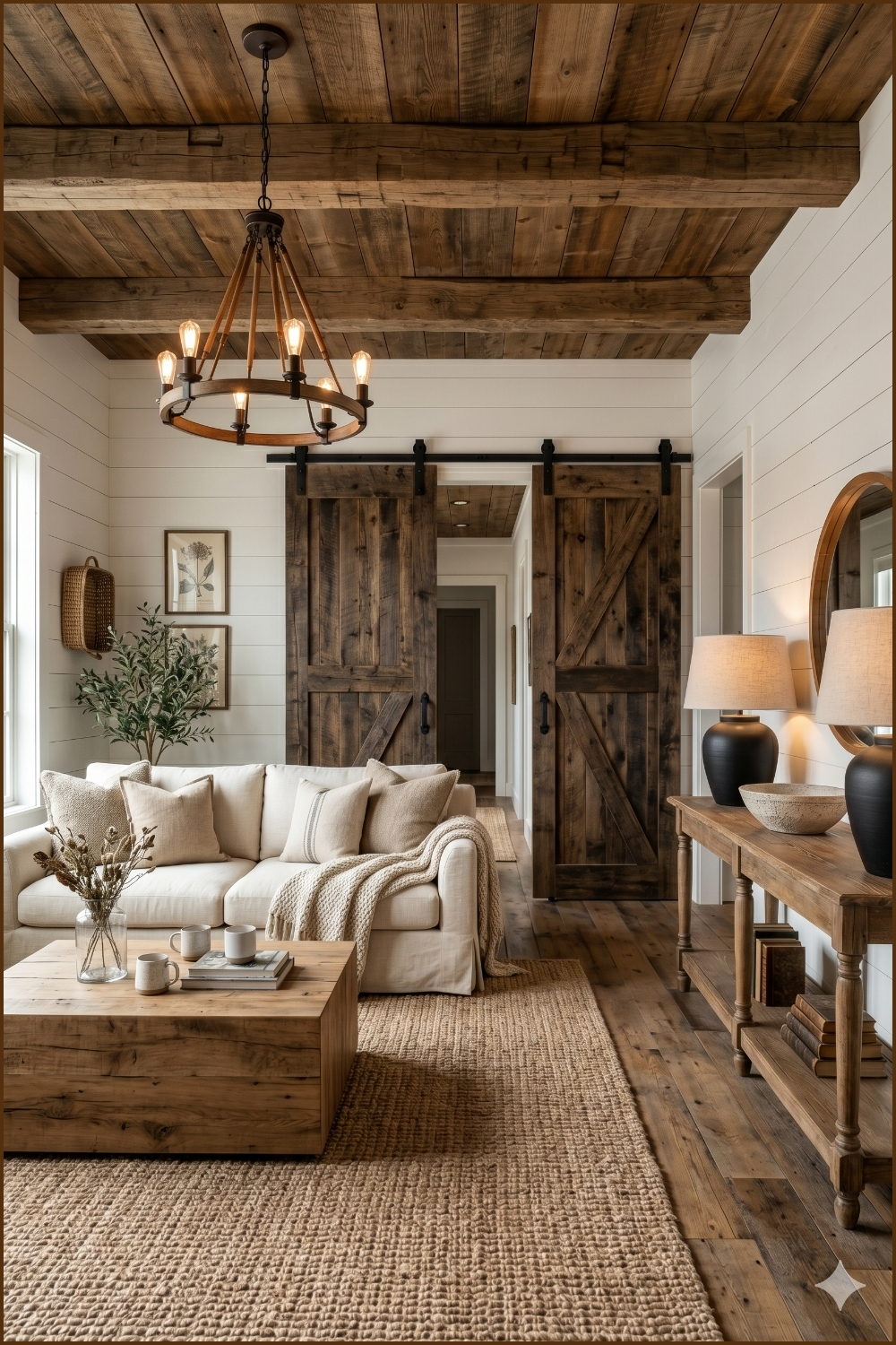 Rustic Barn Door Country Living Room