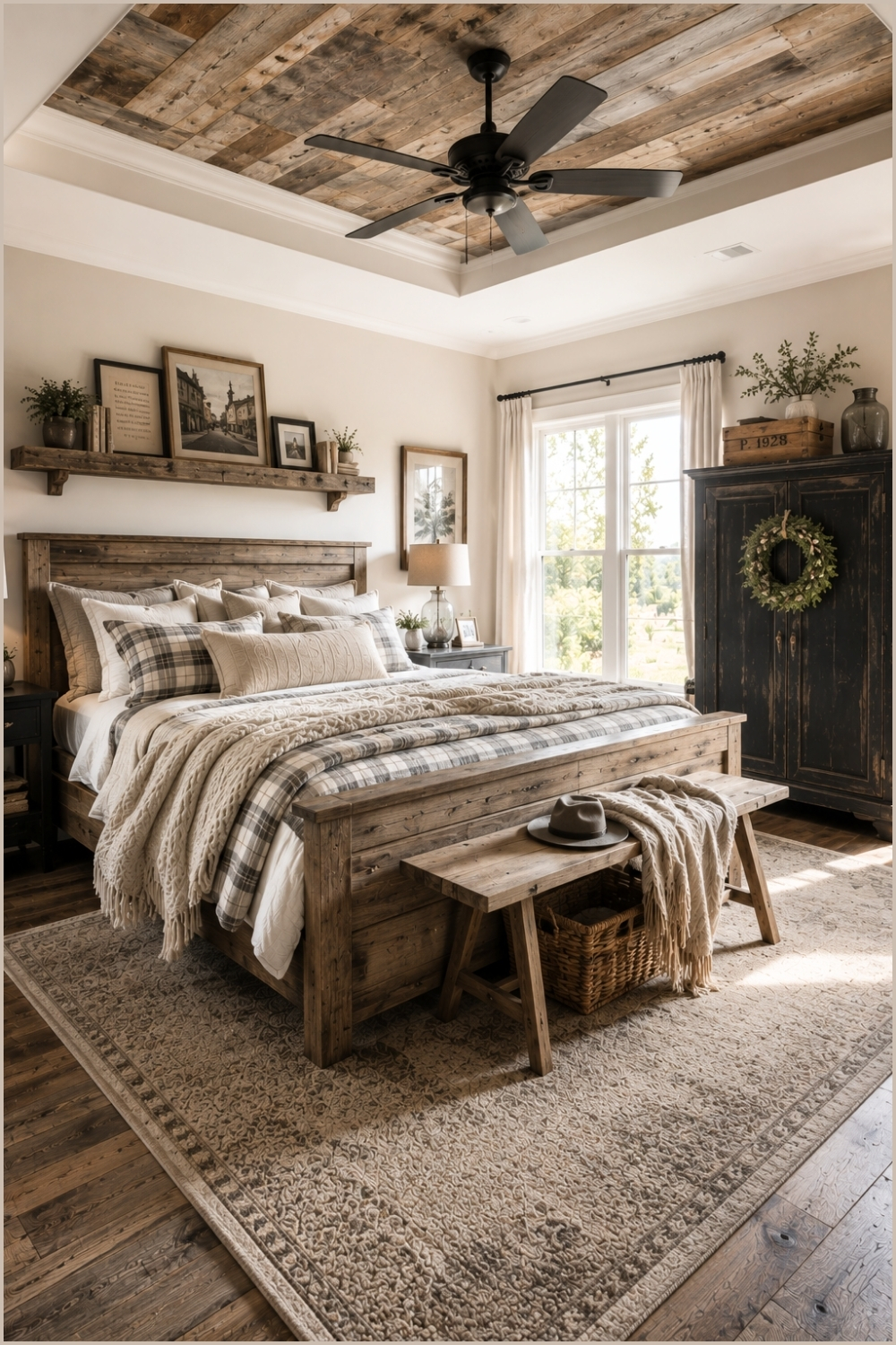 Rustic Bedroom With Wood Ceiling Insert