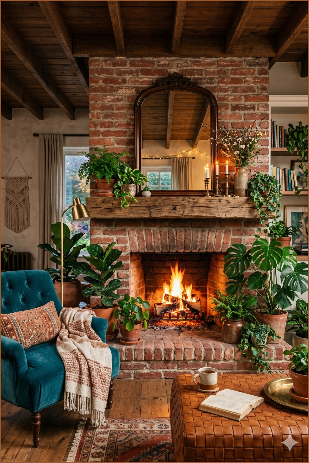 Rustic Botanical Fireplace Corner