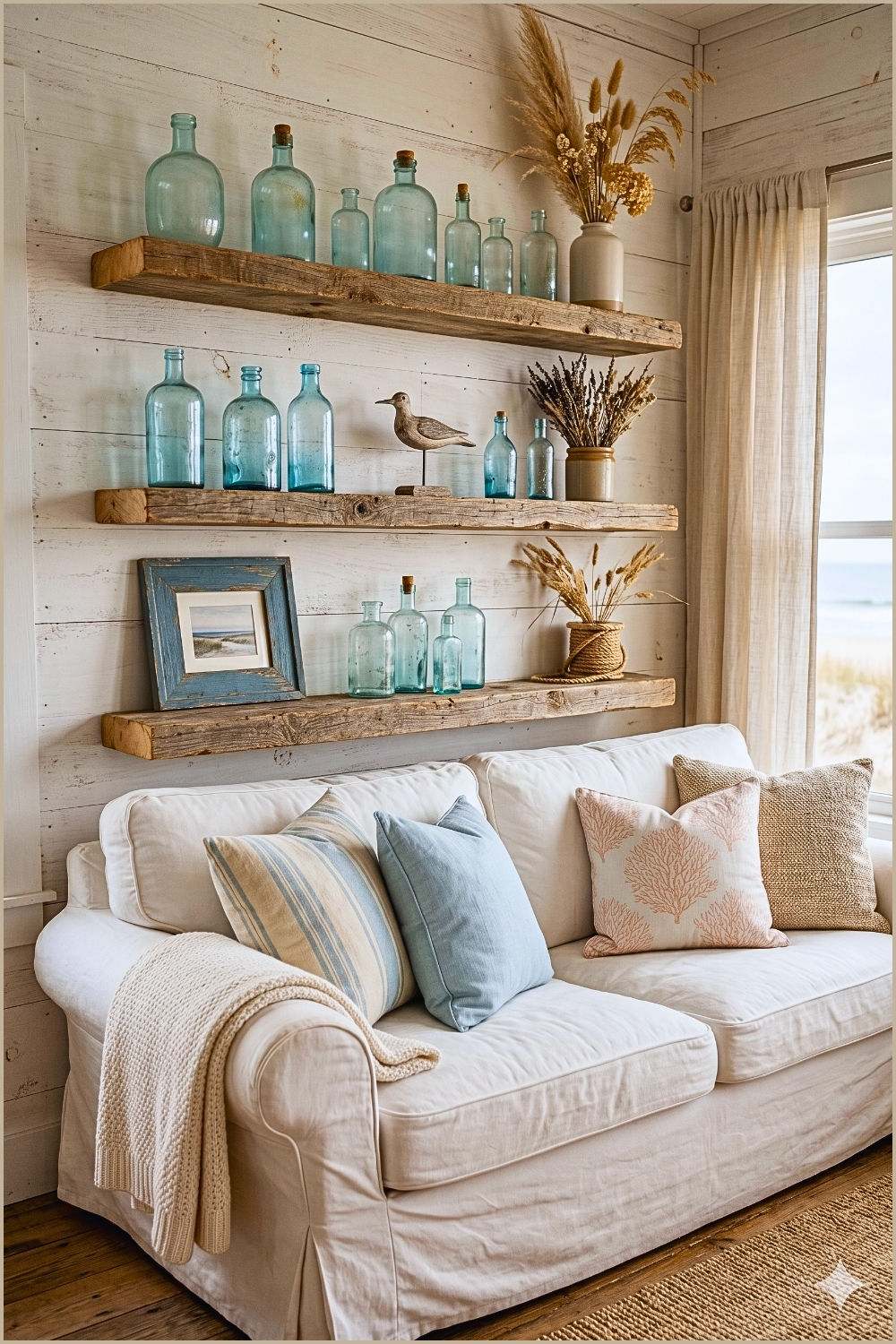 Rustic Coastal Shelf Styling with Dried Florals
