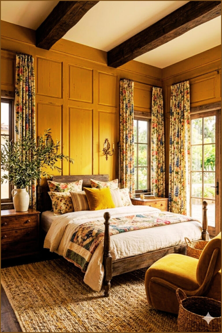Rustic Cottage Yellow Statement Bedroom