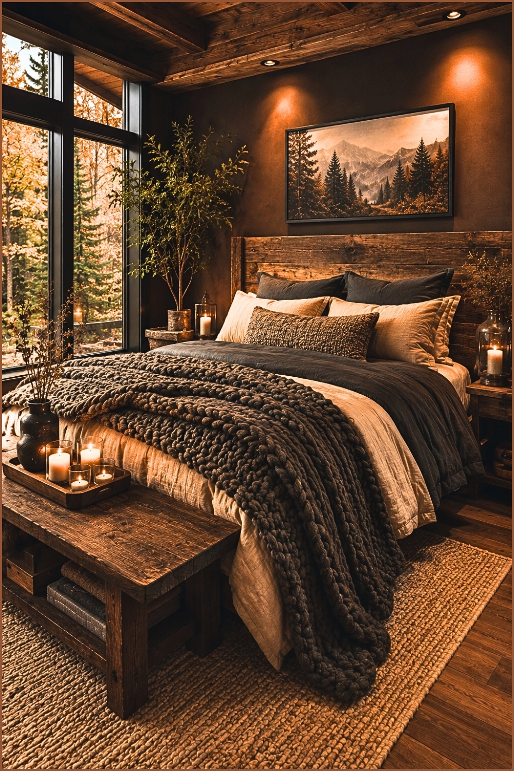 Rustic Dark Wood Cabin Bedroom