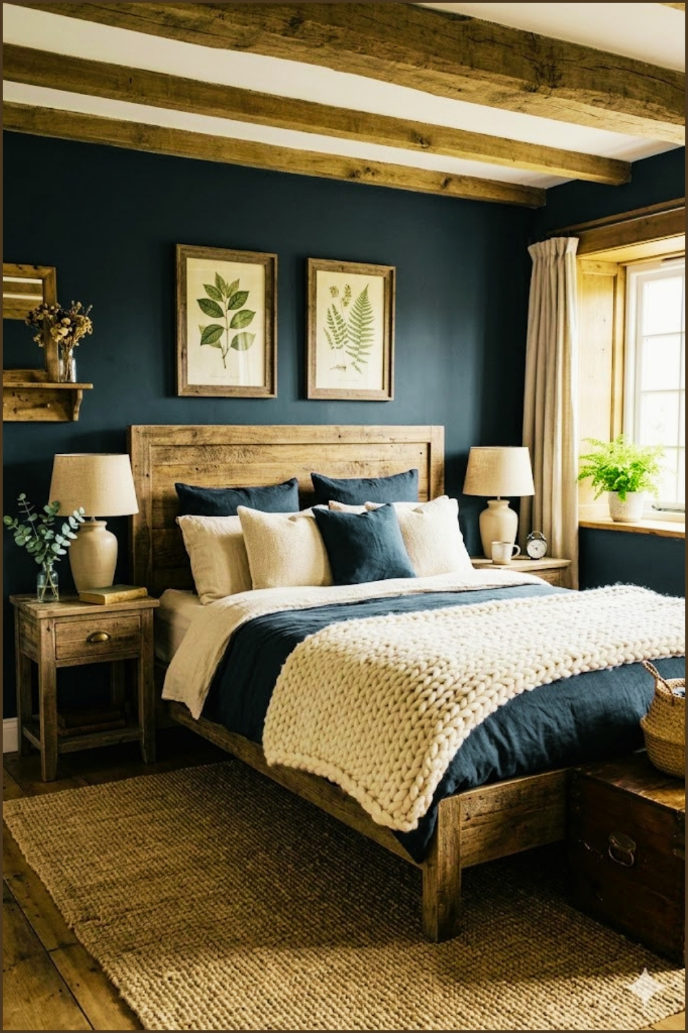 Rustic Navy Farmhouse Bedroom