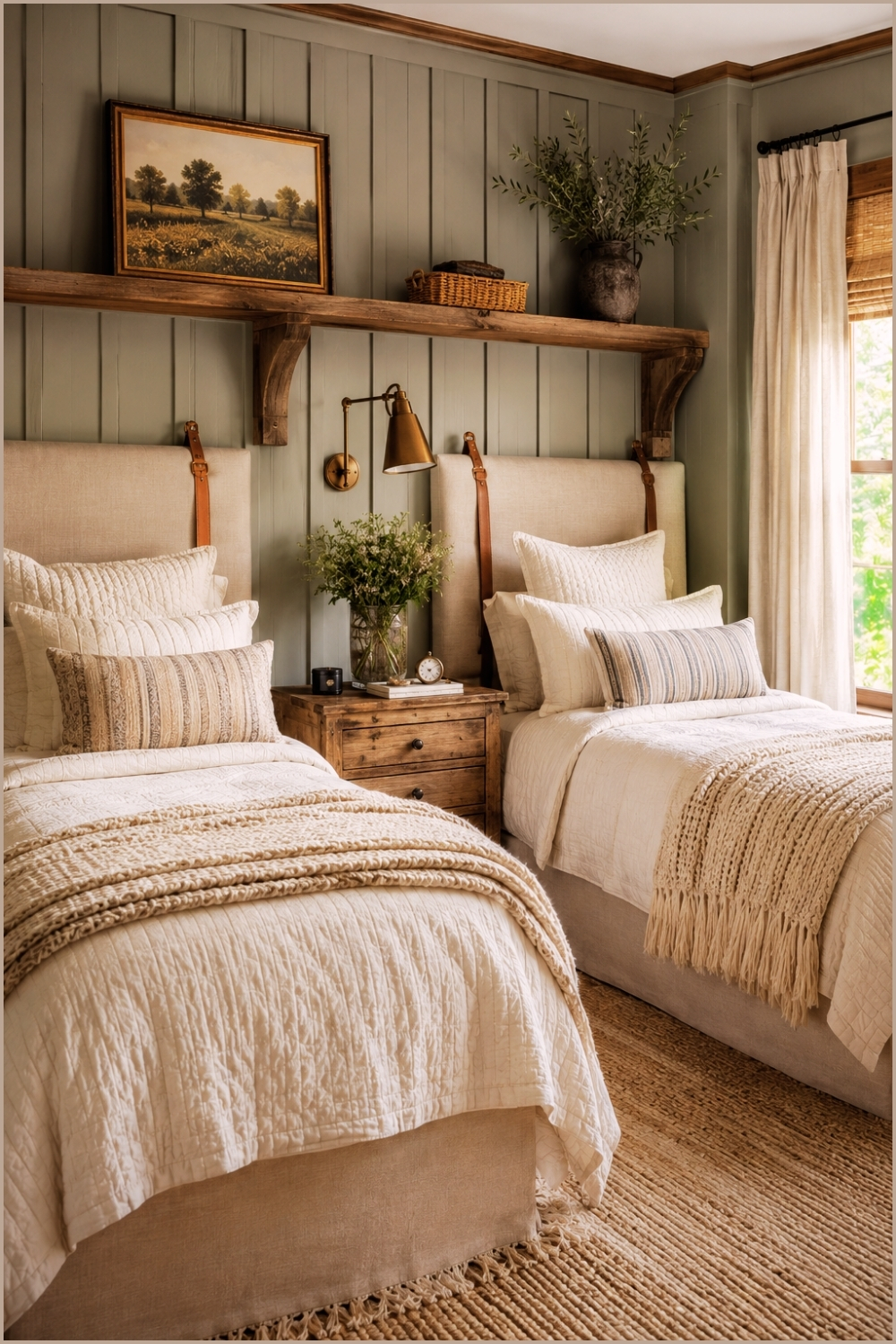 Rustic Neutral Farmhouse Twin Bedroom