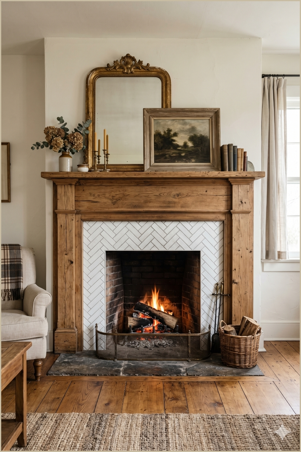 Rustic Wood Mantel Fireplace
