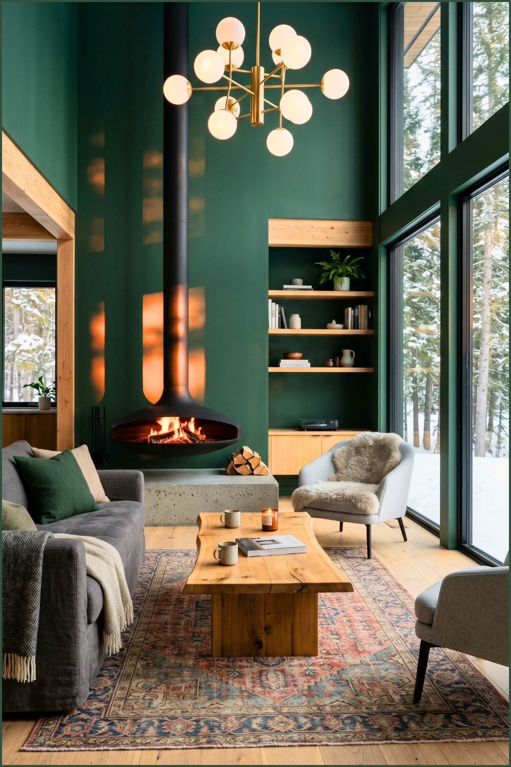 Scandinavian Emerald Fireplace Room