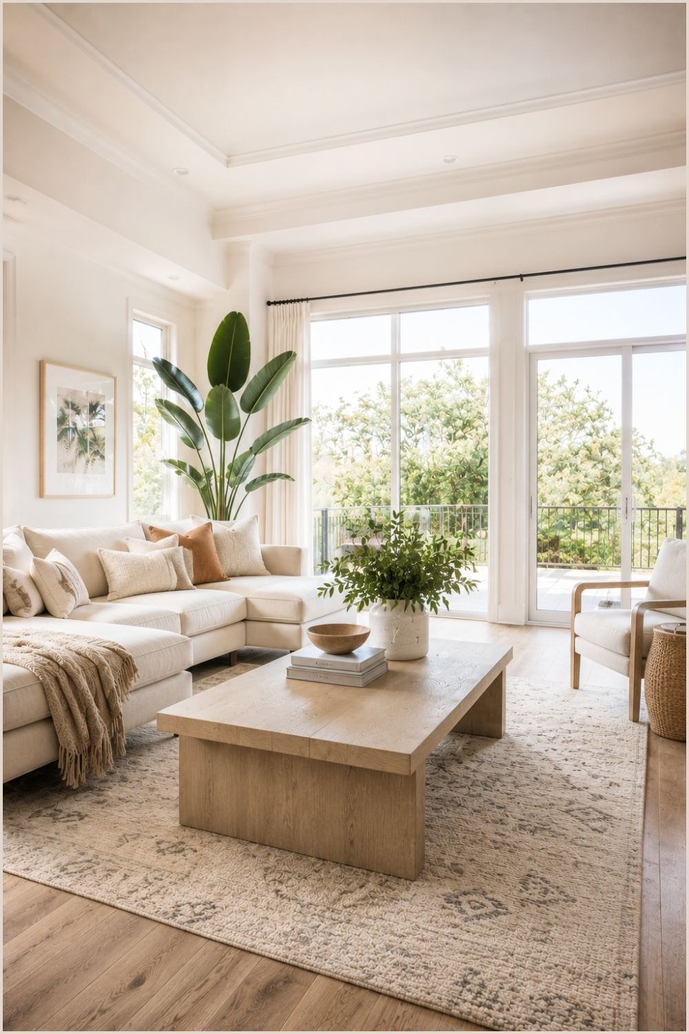 Scandinavian Living Room With Tray Ceiling