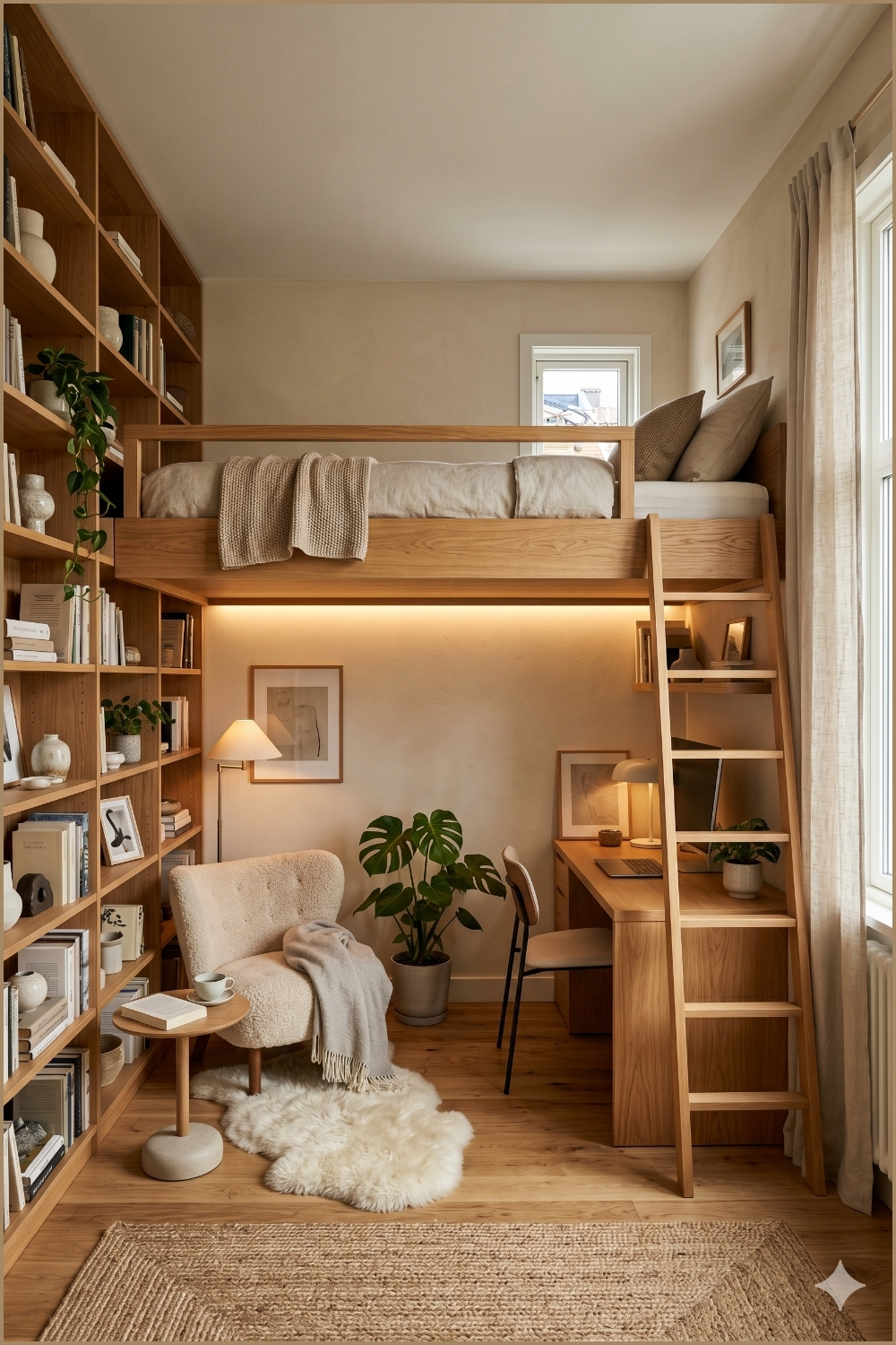 Scandinavian Loft Bed Study Corner
