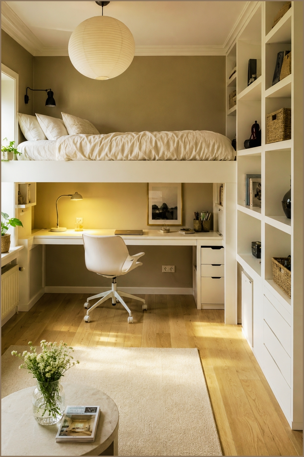 Scandinavian Loft Bed Study Nook Bedroom