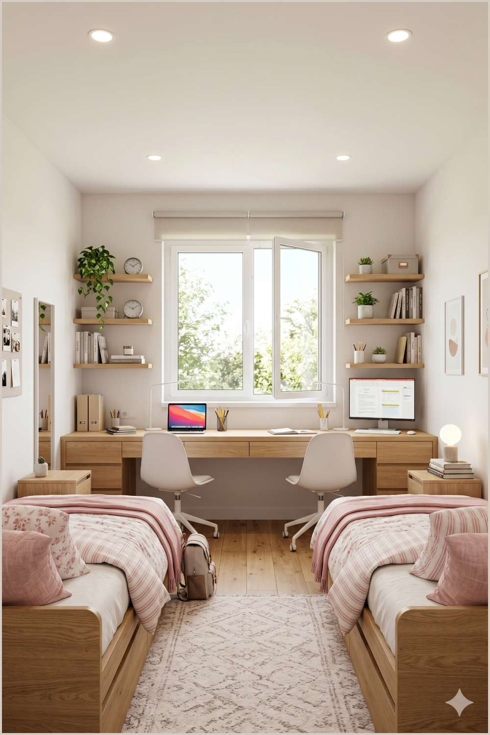 Scandinavian Pink and Wood Shared Workspace
