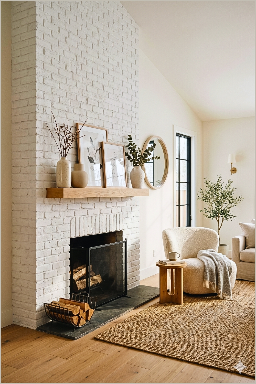 Scandinavian White Brick Fireplace