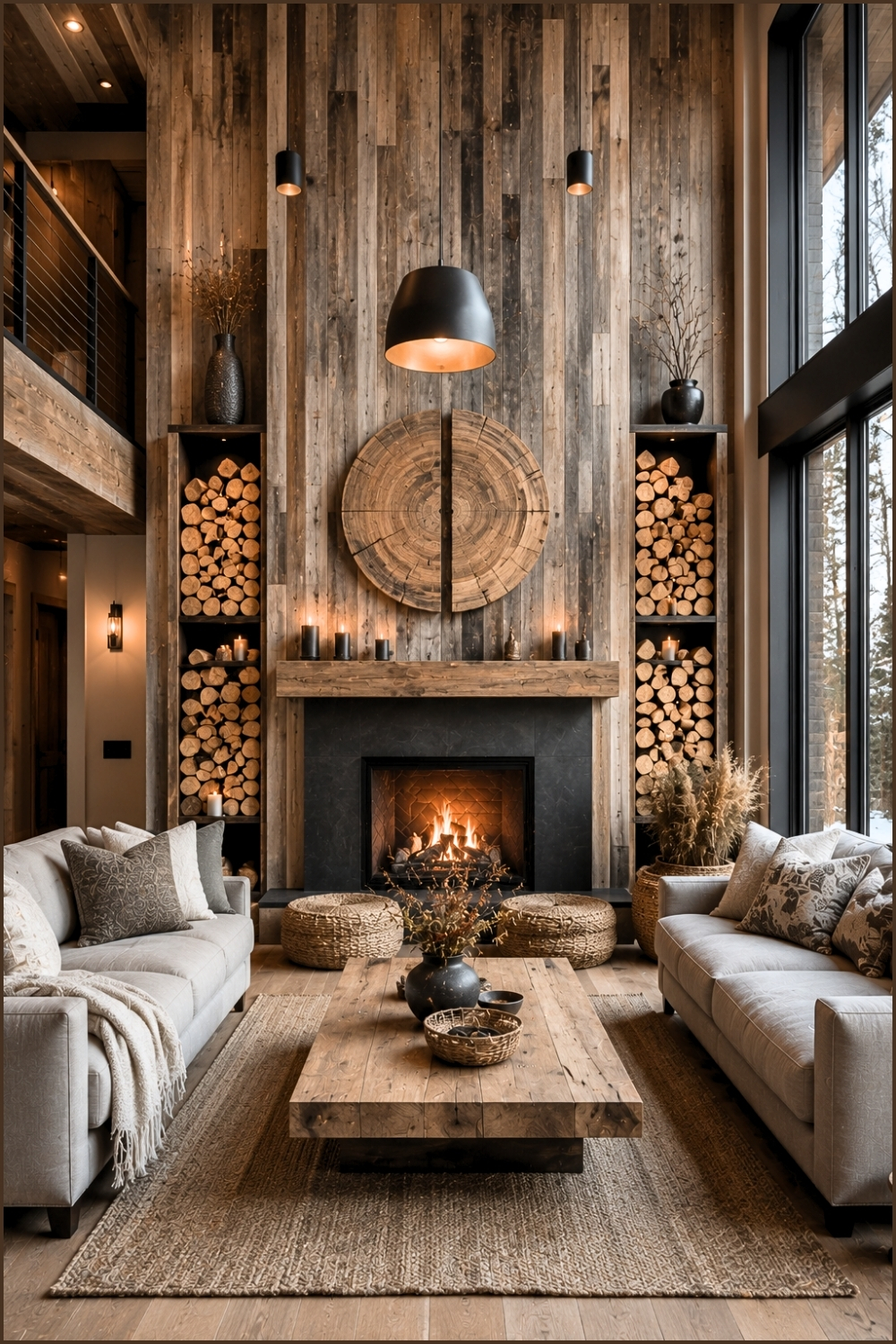 Scandinavian Wood Wall Fireplace Lounge