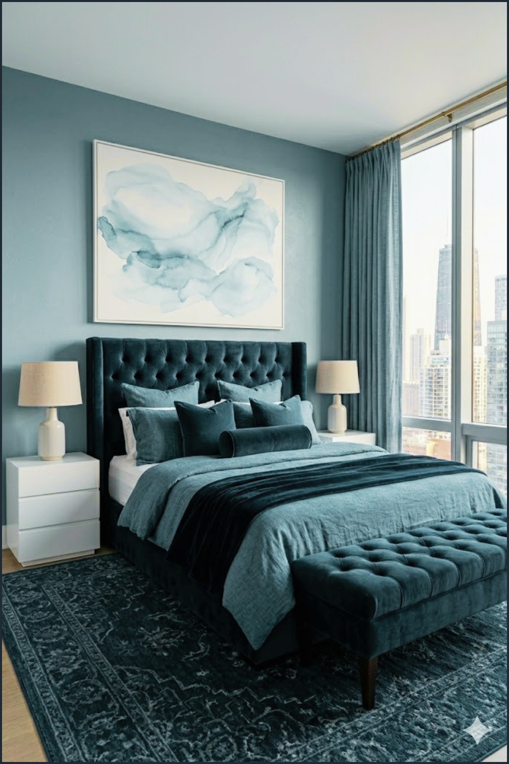 Serene Blue Monochrome Bedroom