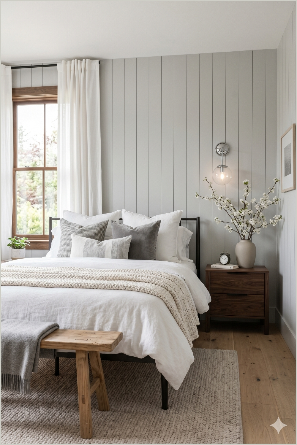 Soft Gray Paneled Bedroom