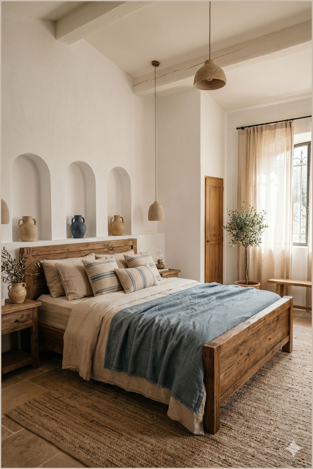 Soft Linen Mediterranean Bedroom
